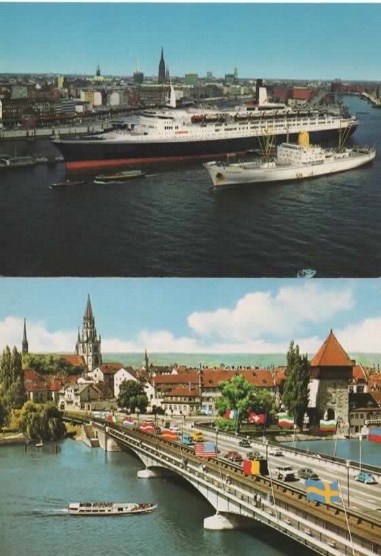 POSTCARD.  GERMANY. Hamburg. Queen Elizabeth 2 and Konstans.