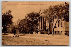 Lawrence Kansas Campus Scene Kansas State University 1910 Postcard O24