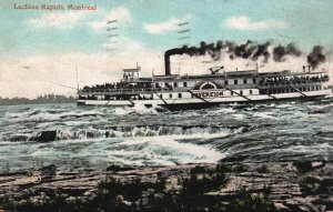 Vintage Postcard Lachine Rapid Big Waves Sovereign Steamer Montreal Canada