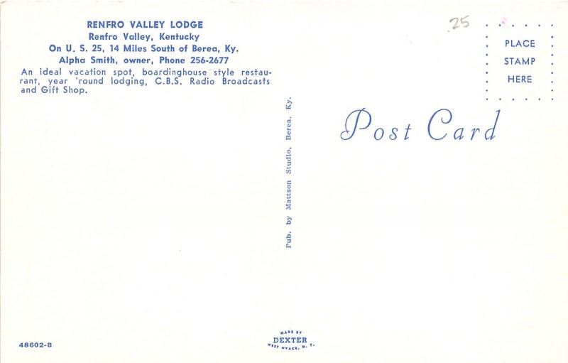 Renfro Valley Kentucky~Renfro Valley Lodge~CBS Radio~1950s Roadside