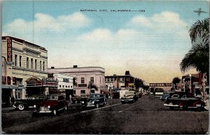 c1950 NATIONAL CITY CALIFORNIA MAIN STREET THEATRE BUSINESSES POSTCARD 26-169