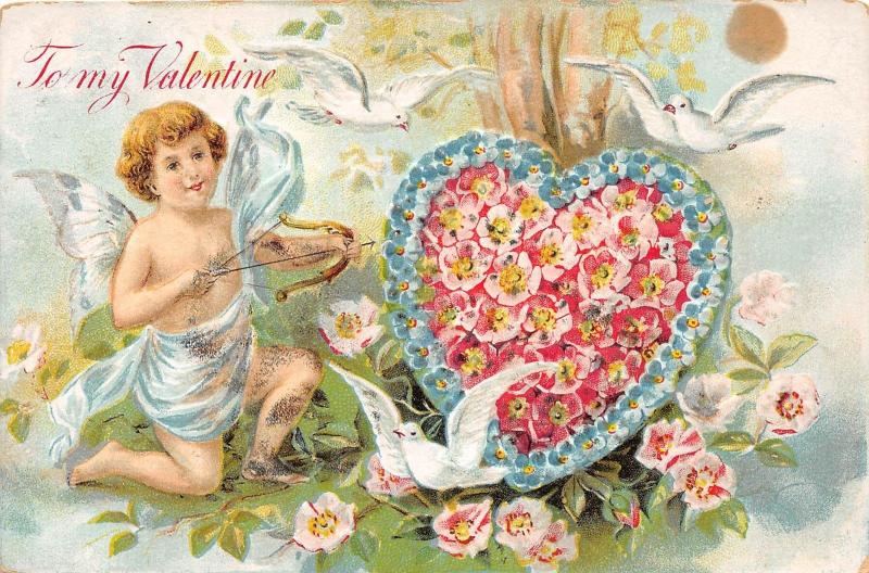 A3/ Valentine's Day Love Holiday Postcard c1910 Willoughby Ohio Cupid Flower 3