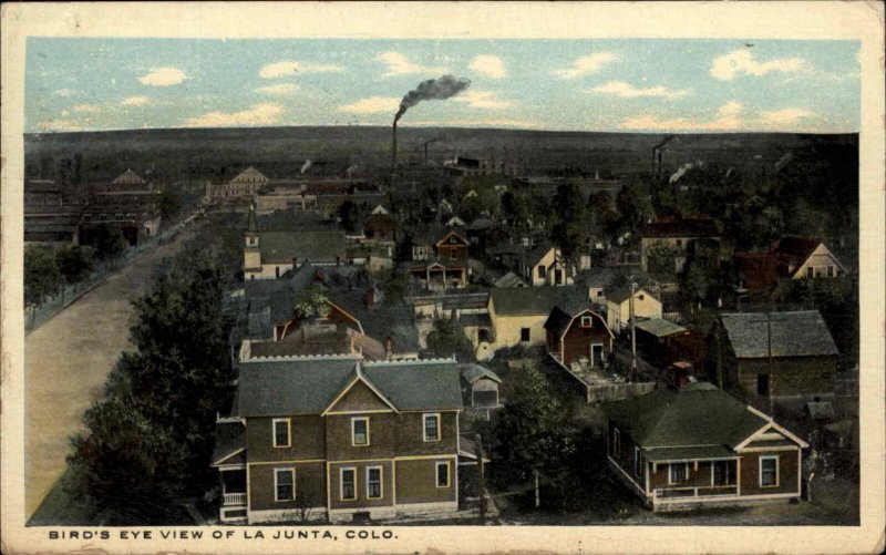 Antique Postcard LA JUNTA COLORADO CO Bird's Eye View