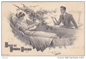Man reads book for woman in hammock , 00-10s AS W.H. LISTER