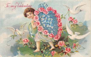 C33/ Valentine's Day Love Holiday Postcard c1909 Huron Ohio Flowers Doves 13