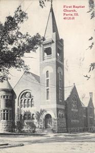 Paris Illinois~First Baptist Church~Tall Bell Tower~Stained Glass Windows~1917