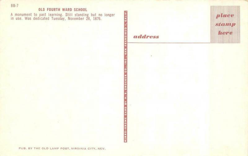 VIRGINIA CITY, NV Nevada  OLD FOURTH WARD SCHOOL~Museum  c1950's Chrome Postcard