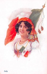 Italy Patriotic Girl with Flag National Costume Vintage Postcard AA67809