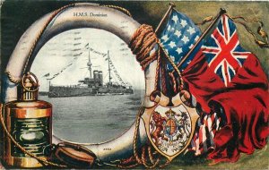Artist impression Battleship 1907 Royal Navy HMS Dominion Postcard 21-4000