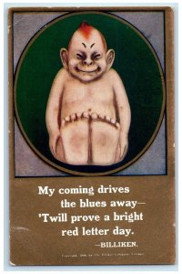 1909 My Coming Drives The Blues Away Billiken Waseca Minnesota MN Postcard