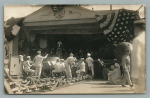 US NAVAL ORCHESTRA PERFORMANCE on SHIP ANTIQUE REAL PHOTO POSTCARD RPPC