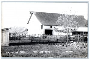 Arthur Illinois IL RPPC Photo Postcard An Amish Farm Milking Time c1950's