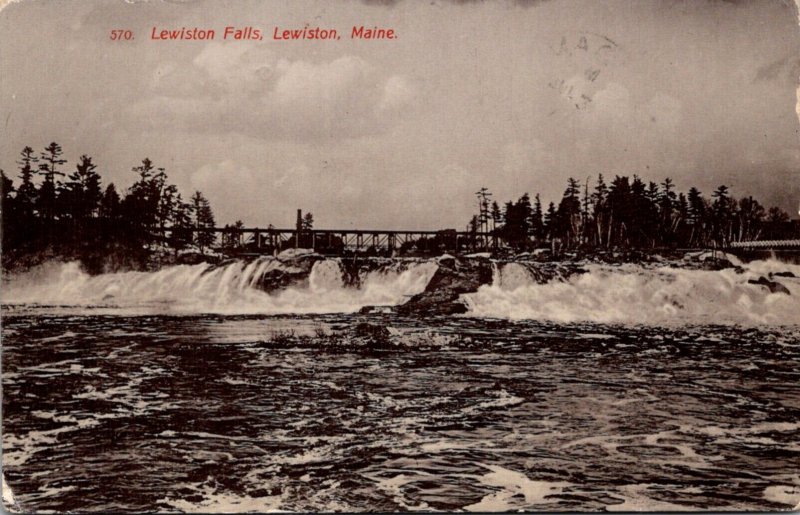 Maine Lewiston View Of Lewiston Falls 1909