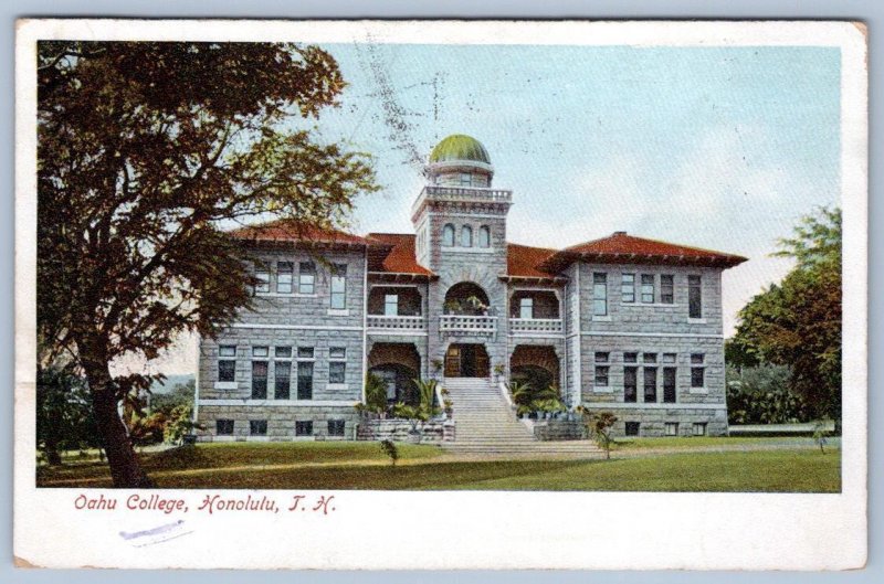 1907 OAHU COLLEGE HONOLULUL HAWAII TERRITORY RAY LEACH ANTIQUE POSTCARD