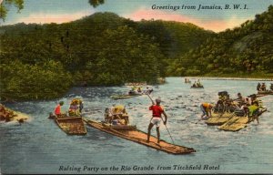 Jamaica Greetings Showing Rafting Party On Rio Grande From Titchfield Hotel