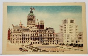 Maryland City Hall and Municipal Office Building Baltimore Md Postcard I2
