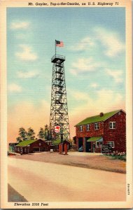 Mt Gaylor Top-O-the-Ozarks AR Lookout Tower US Hwy 71 Vintage Linen Postcard A34