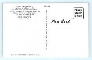 Postcard NC Charlotte Honey's Drive In Restaurant c1950s R71