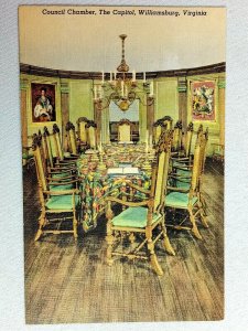 Vintage Postcard Council Chamber The Capital Dining Room Scene Williamsburg VA