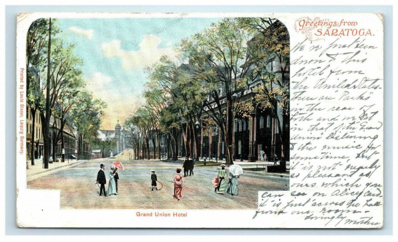 c. 1905 Greetings from Saratoga Springs Private Mailing Card Grand Union Hotel