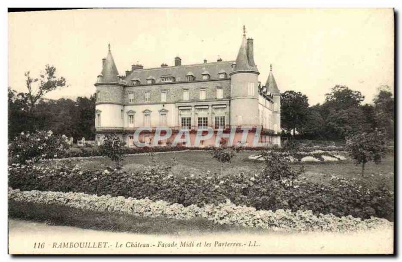 Old Postcard Rambouillet Chateau Facade noon and flower beds