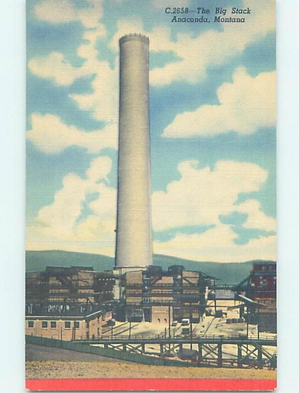 Unused Linen THE BIG STACK SMOKESTACK Anaconda - Near Butte Montana MT H5076