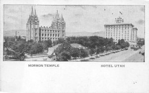 MORMON TEMPLE HOTEL UTAH POSTCARD 1923