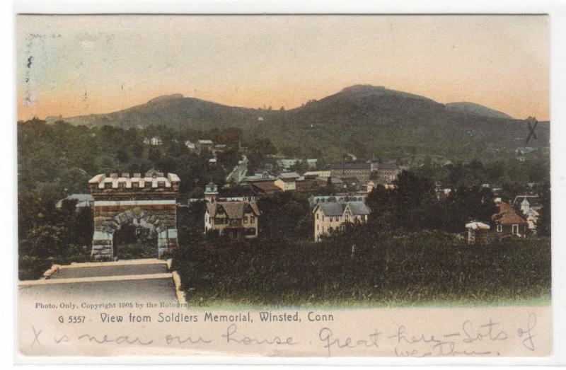 Panorama from Soldiers Memorial Winsted Connecticut 1905 postcard