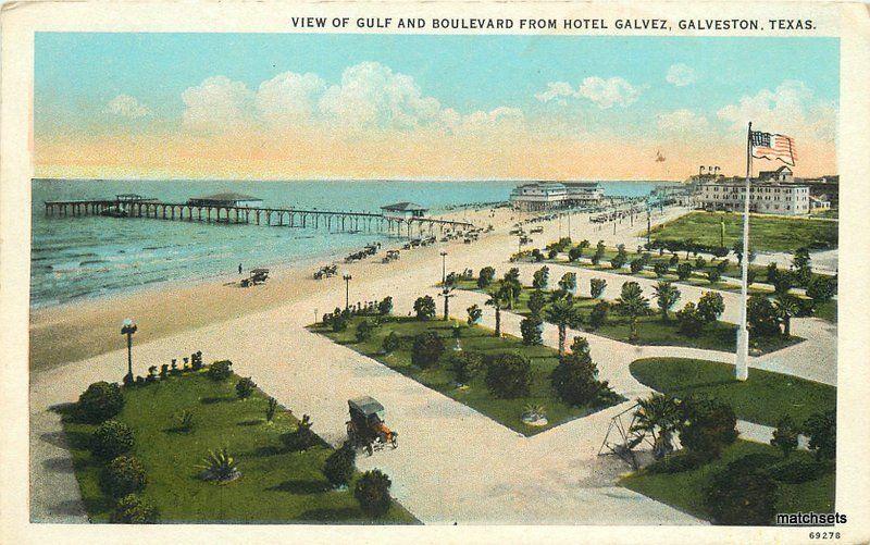 1920s View Hotel Galvez Gulf Texas Seawall Specialty Teich postcard 9485