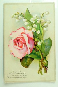 1880's Lovely Lily Of The Valley Wellman Osborne Shoes, Lynn, MA Trade Card &R