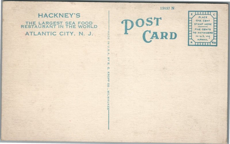 ATLANTIC CITY NJ HACKNEY'S RESTAURANT ADVERTISING ANTIQUE POSTCARD