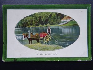 Rural Life FILLING WATER BARREL BY THE RIVERS RIM c1921 Postcard