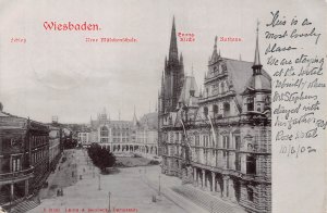 Germany Wiesbaden Maedchenschule School Rathaus Kirche 1902 postcard B998