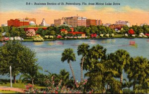Florida St Petersburg Business Section From Mirror Lake 1944 Curteich