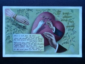 Romance Love HEART & A WISH FROM THE HAND YOU LOVE SO WELL... c1906 Postcard