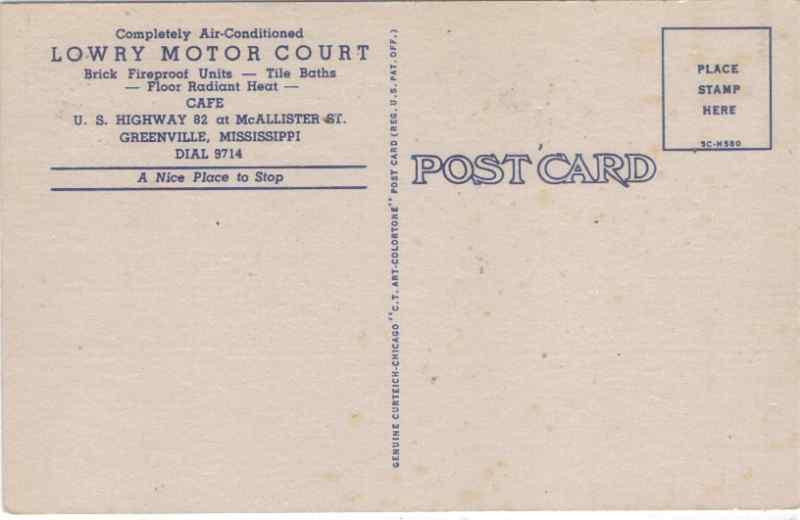 Mississippi - Greenville - Lowry Motor Court - US #82 - 1945