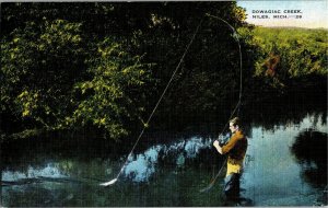 Fishing Dowagiac Creek Niles MI Vintage Postcard B07