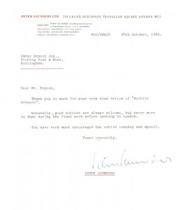 Peter Saunders Of The Mousetrap 1964 Hand Signed Letter