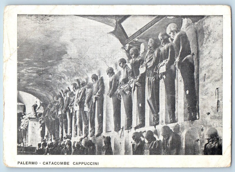 Sicily Italy Postcard Skeleton Statue Catacombe Cappucini Palermo c1940's