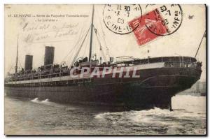Postcard Old Ship SS Le Havre Exit Touraine Transatlantic French Line Ship