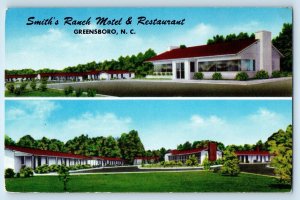 1940 Greensboro North Carolina Postcard Smith's Ranch Motel Restaurant Dual View