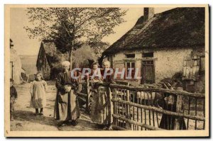 Old Postcard En Morvan Chaumiere Morvandelle Folklore Children Women