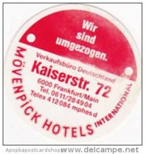 GERMANY FRANKFURT MOEVENPICK HOTEL VINTAGE LUGGAGE LABEL