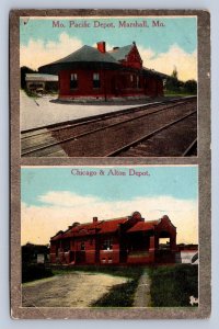 J96/ Marshall Missouri Postcard c1910 Railroad Depot M.P. and C&A Railroad 445