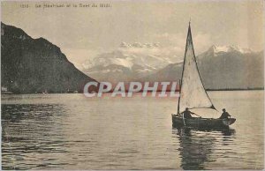 Old Postcard The High Lake and Dent du Midi boat