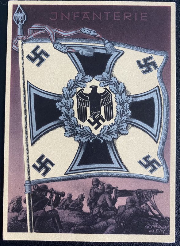 Mint WW 2 Germany Color Picture Postcard Infantry Troops Division FLag