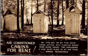 c1920 OUTHOUSE AIR CONDITIONED CABINS FOR RENT COMEDIC RPPC POSTCARD 29-200 