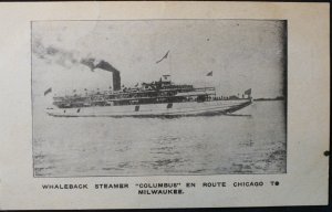 Whaleback Steamer Columbus En Route Chicago to Milwaukee