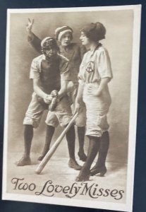 Mint USA Picture Postcard Women Vintage Baseball Two Lovely Misses 1