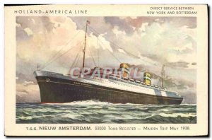 Postcard Old Ship Holland America Line TSS Nieuw Amsterdam